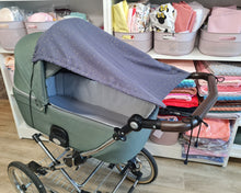 Load image into Gallery viewer, Pram sunshade, plain muslin in gray tone with gold dots