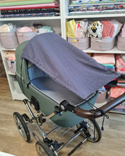 Load image into Gallery viewer, Pram sunshade, plain muslin in gray tone with gold dots