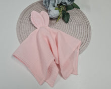 Load image into Gallery viewer, Muslin cuddly towel light pink plain with bunny ears