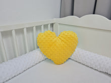 Load image into Gallery viewer, Decorative pillow heart yellow with blue from minky fabric
