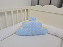 Load image into Gallery viewer, Decorative pillow cloud two-tone yellow with blue minky fabric