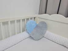 Load image into Gallery viewer, Decorative pillow heart gray with blue from minky fabric