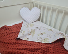 Load image into Gallery viewer, Minky blanket carmine red with dragonflies and cotton flowers