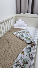 Load image into Gallery viewer, Minky blanket in beige with forest animals on a white background