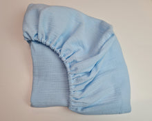 Load image into Gallery viewer, Muslin sheets with elastic, light blue