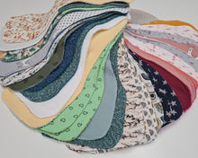 Load image into Gallery viewer, Baby Towel Drip Catcher, Muslin Fabric with Rainbows and Purple Terry Cloth