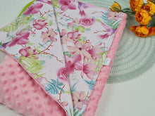 Load image into Gallery viewer, Minky blanket soft pink with pink flowers and birds