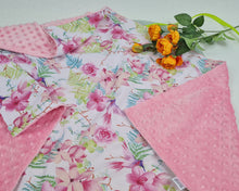 Load image into Gallery viewer, Minky blanket soft pink with pink flowers and birds