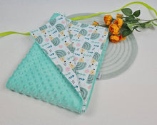 Load image into Gallery viewer, Minky blanket in mint tone with hedgehogs