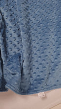Load and play video in Gallery viewer, Minky blanket blue with cars and tractors on a white background