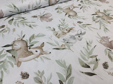 Load image into Gallery viewer, 100% cotton fabric - deer, bunnies and squirrels, 3.90 EUR/m