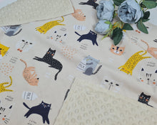 Load image into Gallery viewer, Minky blanket in light beige with cats
