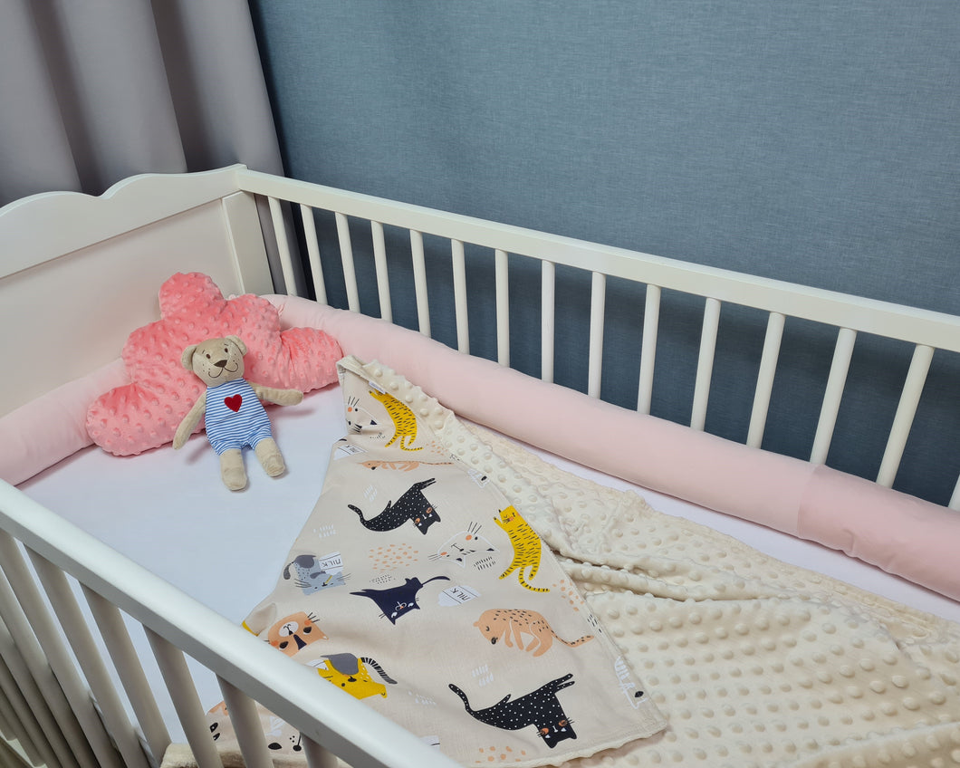 Minky blanket in light beige with cats