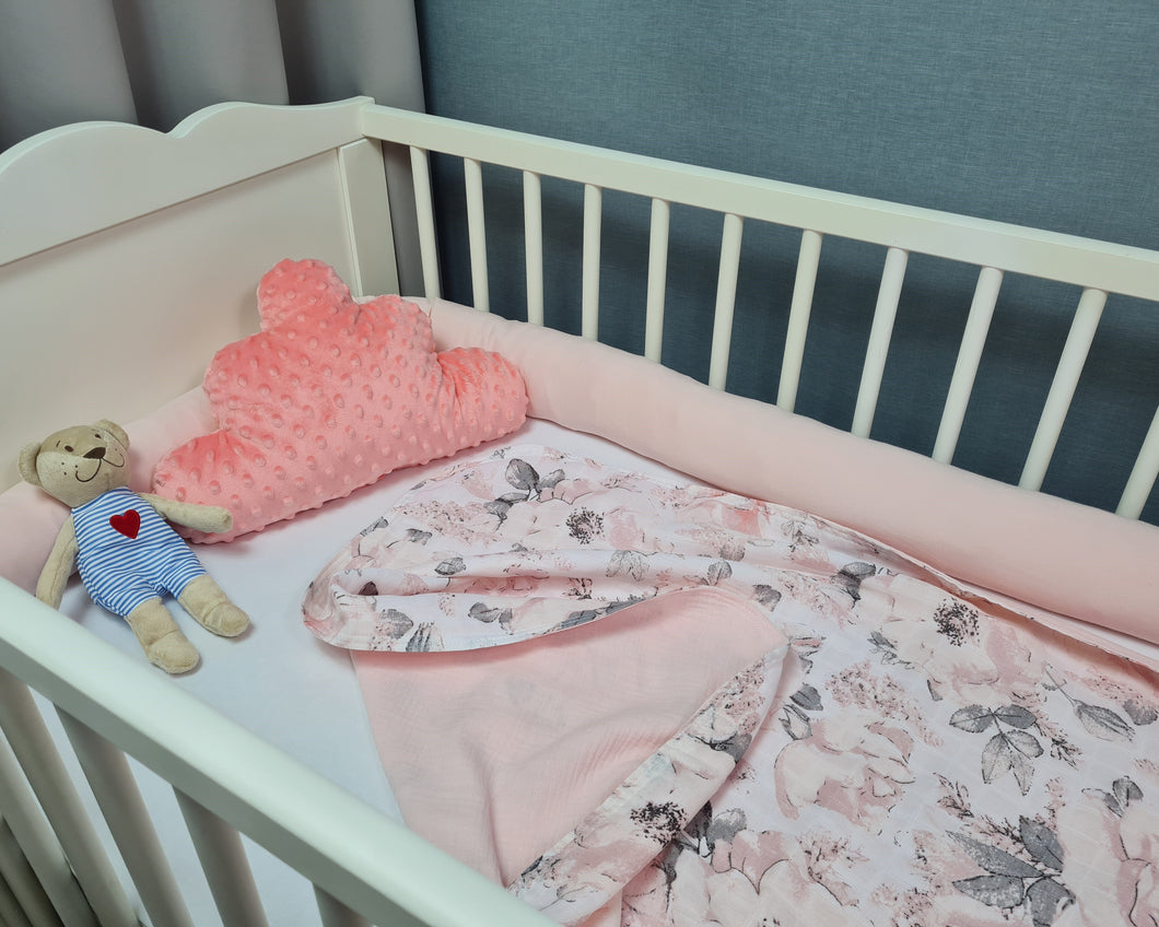 Soft pink muslin blanket with large flowers