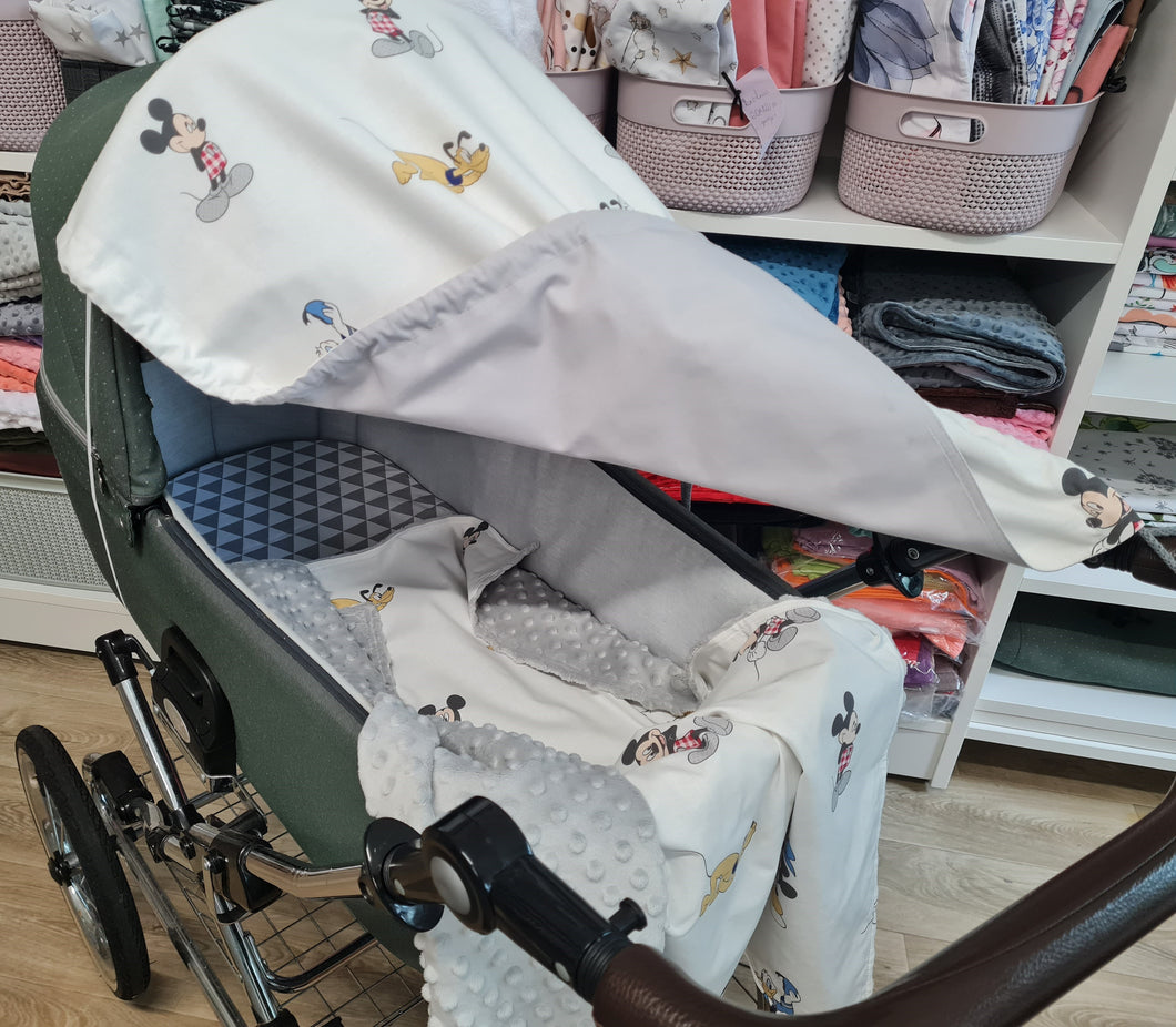 Pram parasol, cotton with Mickey Mouse on a white background 