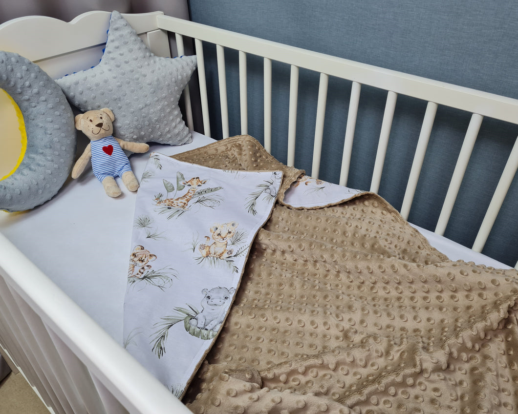 Minky blanket in beige with animals