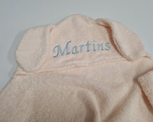 Load image into Gallery viewer, Baby towel with sewn-in hood, vanilla bunny, possibility to personalize with embroidered name
