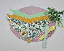 Load image into Gallery viewer, Lace - bib set 3 pcs., muslin plain green, yellow, with safari motif
