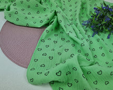 Load image into Gallery viewer, Muslin diaper green with hearts, two sizes
