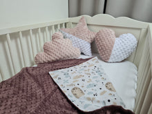 Load image into Gallery viewer, Christmas gift set in a brown minky blanket with hedgehog bunnies and 3 pillows
