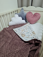 Load image into Gallery viewer, Christmas gift set in a brown minky blanket with hedgehog bunnies and 3 pillows
