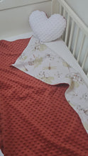 Load and play video in Gallery viewer, Minky blanket carmine red with dragonflies and cotton flowers
