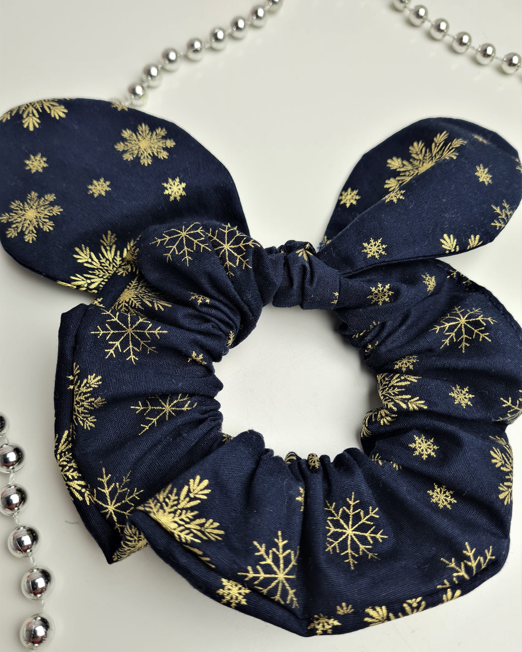 Hair band with headphones made of cotton fabric dark blue with gold stars