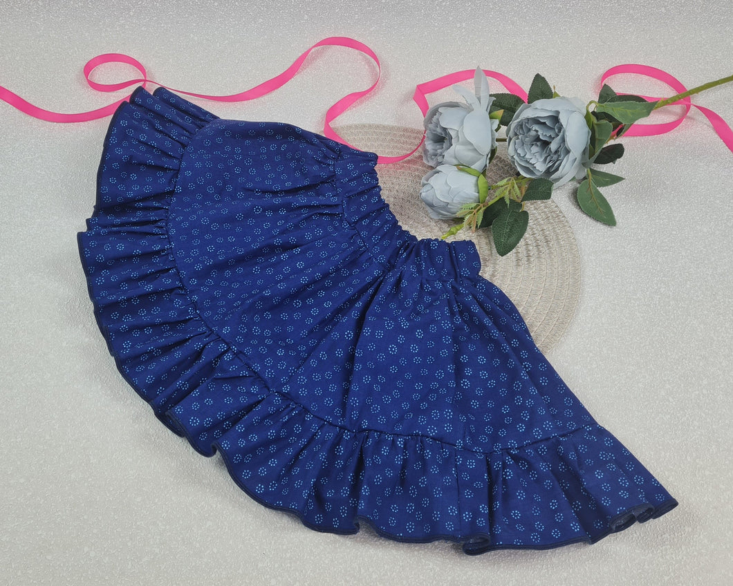 Girls' skirt with a frill made of cotton fabric, a blue skirt with flowers