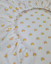 Load image into Gallery viewer, Stroller cover cotton with elastic, white with small rainbows
