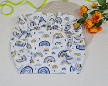 Load image into Gallery viewer, Stroller cover cotton with elastic, white with blue rainbows
