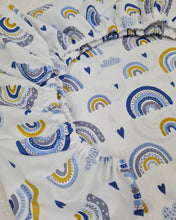 Load image into Gallery viewer, Stroller cover cotton with elastic, white with blue rainbows
