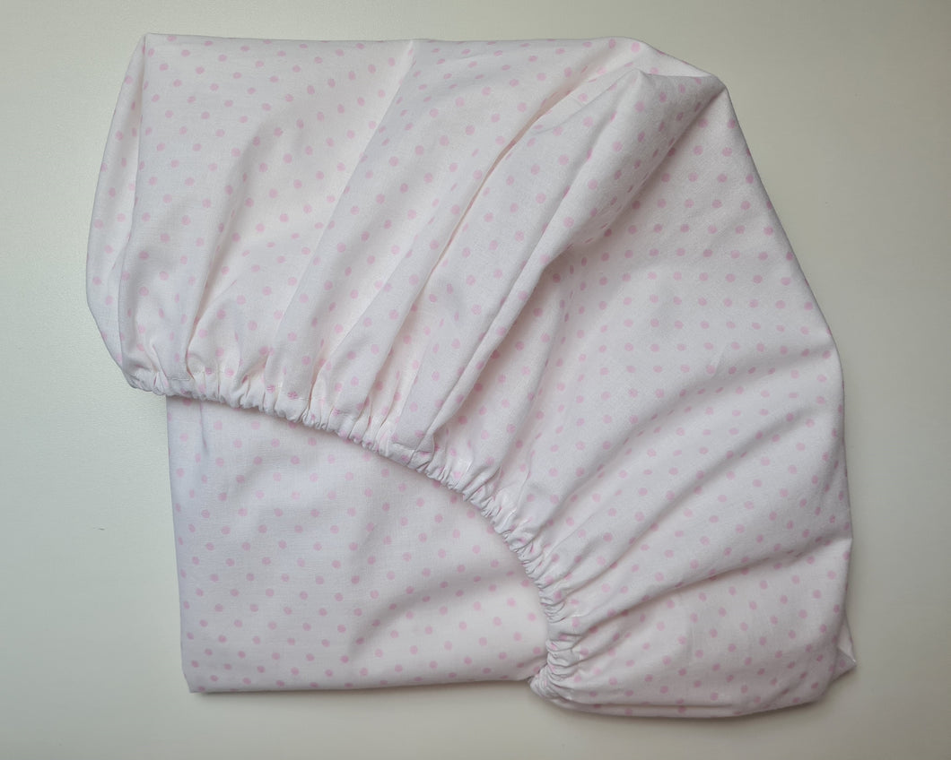 100% cotton sheet with elastic white with light pink dots