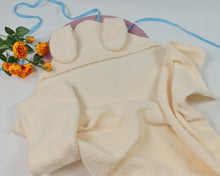 Load image into Gallery viewer, Baby towel with sewn-in hood, vanilla bunny, possibility to personalize with embroidered name
