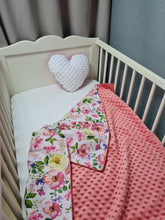 Load image into Gallery viewer, Minky blanket, pink with apple blossom flowers on a white background
