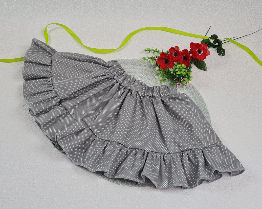 Girls' voluminous skirt with frill made of cotton poplin fabric gray with white fine dots