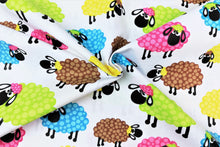 Load image into Gallery viewer, 100% cotton fabric - colorful sheep on a white background, 3.90 EUR/m
