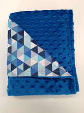 Load image into Gallery viewer, Minky blanket, blue with blue small triangles
