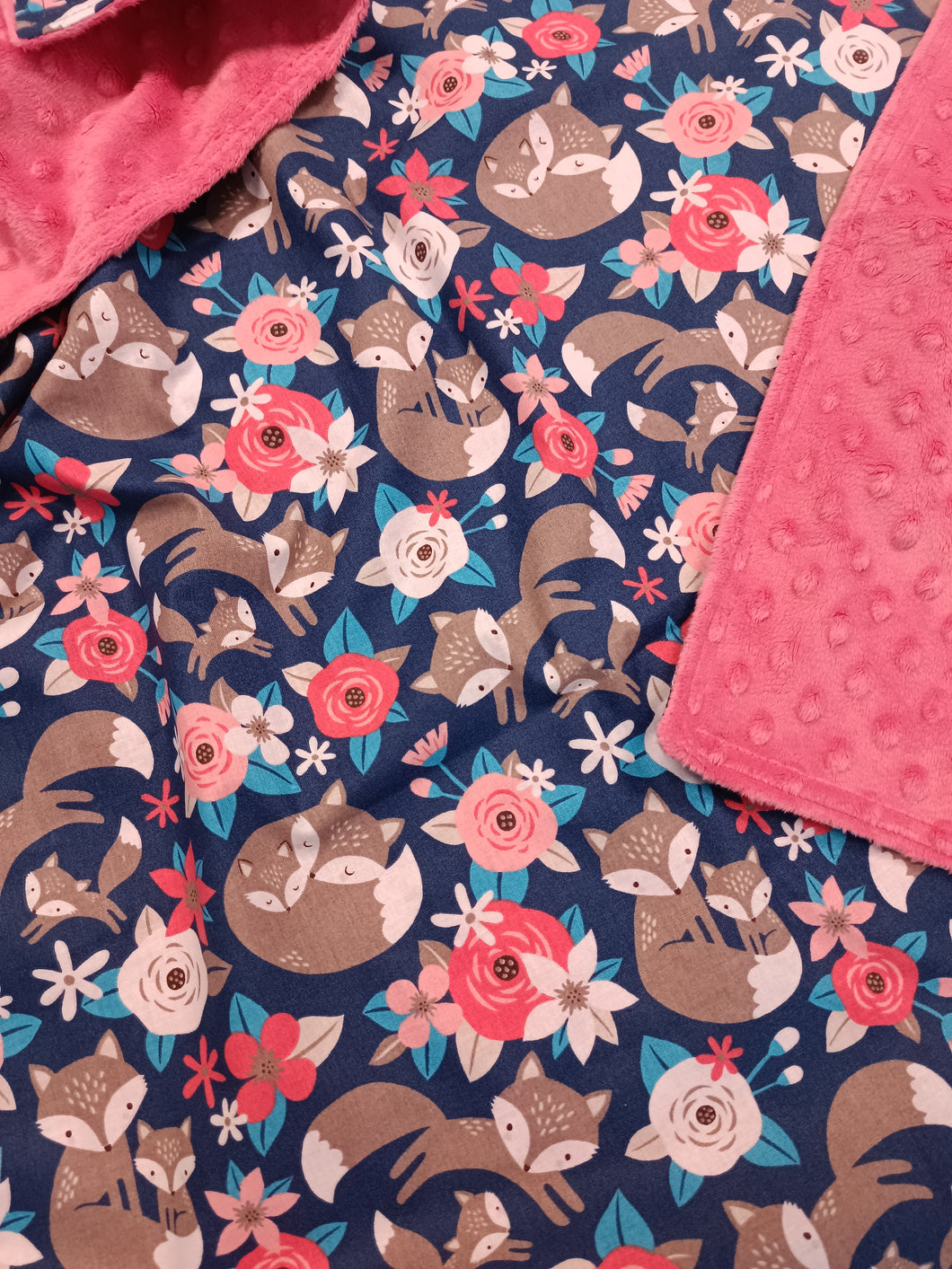 Minky blanket, pink with foxes