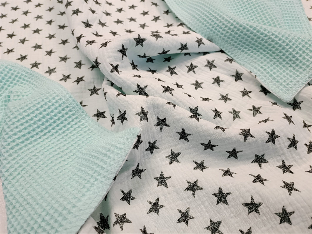 Waffle blanket, mint with stars