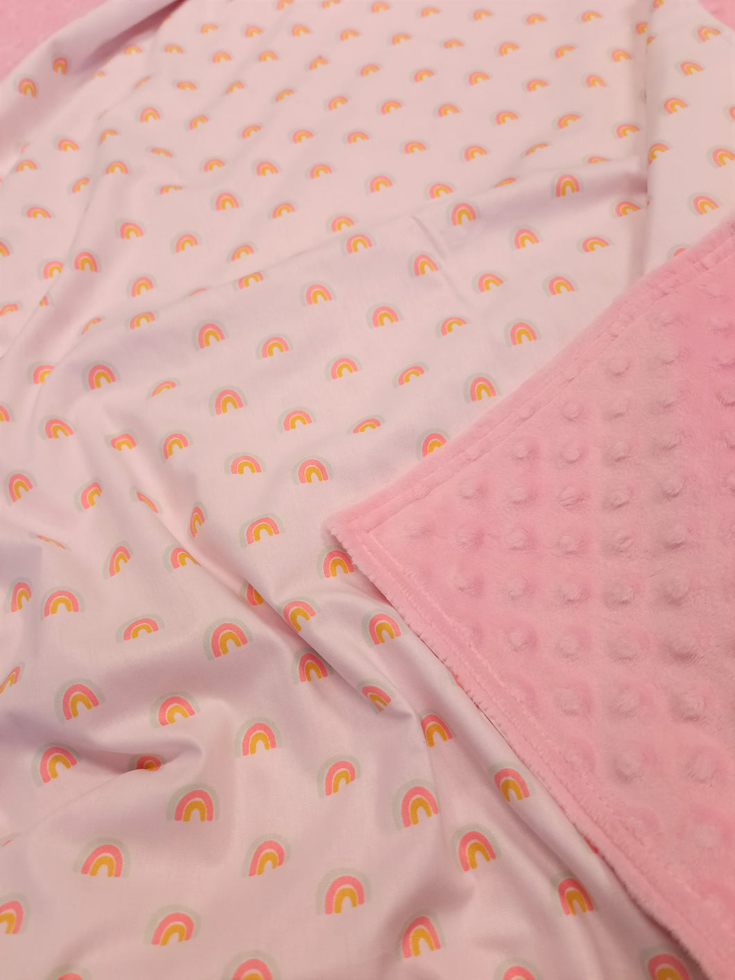 Minky blanket pink with rainbows