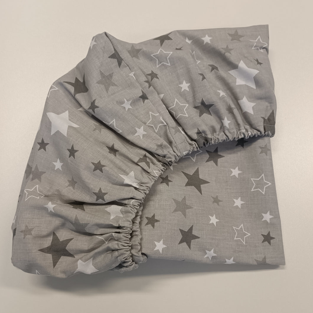 100% cotton fitted sheet with elastic gray with stars, various sizes