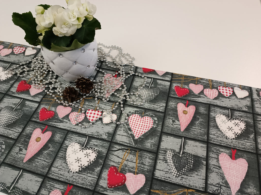 Christmas gifts Tablecloths, table runners Christmas theme gray with hearts, 40x140cm