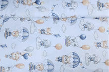 Load image into Gallery viewer, 100% cotton fabric - forest animals with balloons on a light blue background, 3.90 EUR/m
